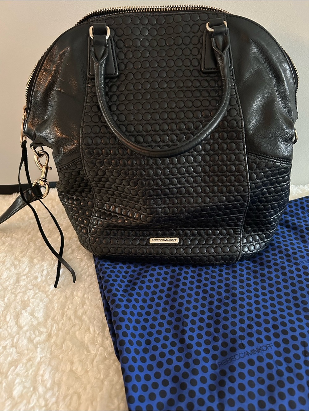 Rebecca Minkoff Black Textured Dome Satchel with Top Handles